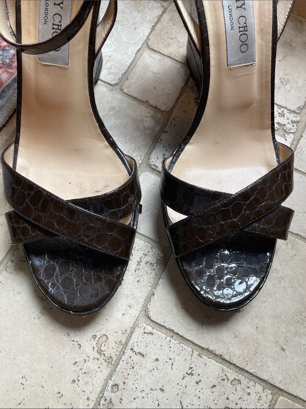 Jimmy Choo Brown Croc-Embossed Leather Platform Sandals Reinforced 42 - Picture 2 of 15